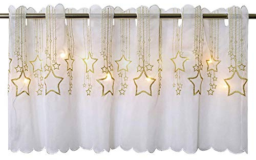 Delindo Lifestyle LED Scheibengardine Sternenregen für die Küche, beleuchtete Bistrogardine, 45x115 cm, Moderne und blickdichte Gardine zu Weihnachten