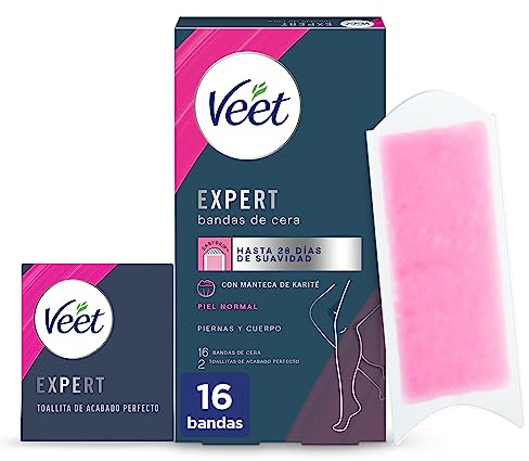 Veet Expert Kaltwachs-Streifen zur Haarentfernung von Beinen und Körper, mit Karitébutter, 16 Streifen