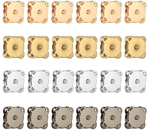 Sinofort 24 Sets Magnetverschluss Taschen 18mm Magnetknöpfe zum Annähen 4 Farbig Magnete zum Einnähen Magnetknöpfe Ohne Nähen Magnetische Knöpfe für Taschen Nähen Handwerk Kleidung
