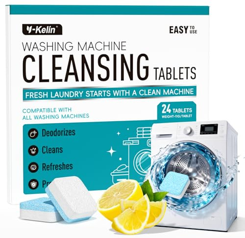 Waschmaschinen-Entkalker & Reiniger Tabletten 24 Stück - Anti-Kalk & Anti-Schimmel, Tiefenreinigung für Frontlader & Toplader, 12 Monats Versorgung, Septikfreundlich