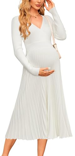 OUGES Strickkleid Damen Winter Kleid Schwarz Lang Winterkleid Elegant Herbstkleid Langarm Pulloverkleid für Herbst-S