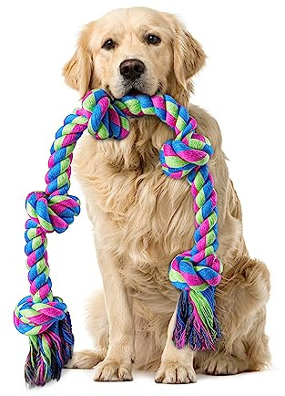 Aitmexcn Unzerstörbares Hundespielzeug aus Seil für große Hunde, 95 cm | Robustes Hundeseil mit 5 Knoten aus 100 % Baumwolle, 760 g, Zerrspielzeug zum Tauziehen, Kauen und Spielen