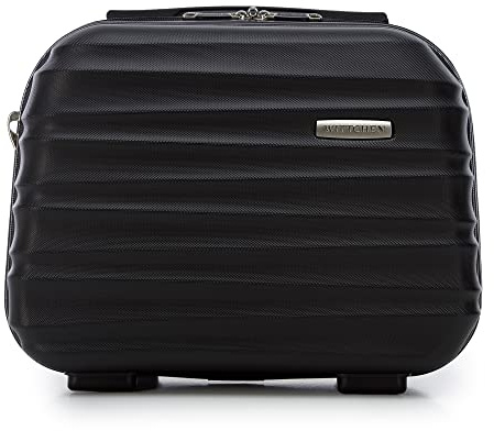 WITTCHEN Kosmetikkoffer Reisekoffer Handgepäck Kabinengepäck Rollkoffer Hartschale aus ABS Reisegepäck Kulturbeutel Kosmetiktasche Damen Groove Line schwarz Lufthansa/Eurowings/Condor