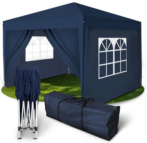Kronenburg Faltpavillon wasserdicht Dachmaß 2 x 2 m UV Schutz 50+ Pavillon in Blau mit 4 Seitenteilen