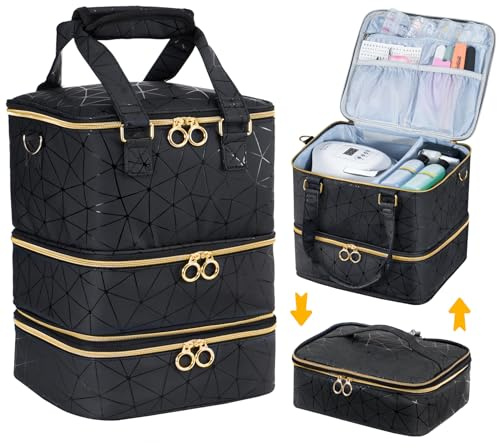 Uross Nagellack Aufbewahrung Nagellack Organizer für 84 Flaschen und 1 LED-Nagellampe, 3 Etagen Nagellacks Aufbewahrung Tasche für Nageldesign Zubehör（Schwarz）