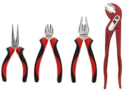 GEDORE red Zangen-Satz, Werkzeug-Set mit Kombizange/Wasserpumpenzange/Flachrundzange/Seitenschneider, R22150018