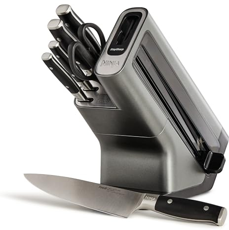 Ninja Foodi StaySharp Messerblock mit integriertem Schärfer, 6-teiliges Set, mit Küchen- und Kräuterschere, Edelstahl, K32006EU