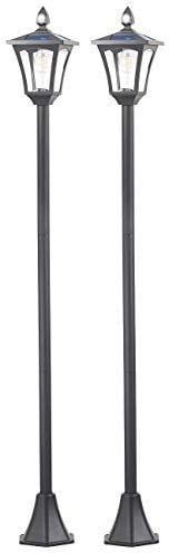 Royal Gardineer Mastleuchte Solar: 2er-Set Solar-LED-Gartenlaternen, PIR-Sensor, Dämmerungssensor, 300 lm (Mastleuchte mit Bewegungsmelder, LED Mastleuchten, Parkplatz)