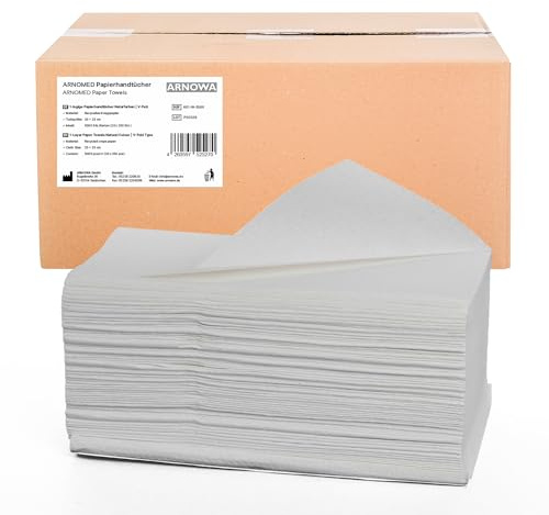 5000x ARNOMED® Papierhandtücher 25x23cm, Handtuchpapier, Zick Zack Fals Papiertücher für Papiertuchspender, Recycelte Falthandtücher, Paper Towels, Einwegtücher, Einmalhandtücher, Tissue