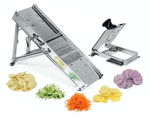 Louis Tellier - Edelstahl-Mandoline mit Schlitten - Professionelle Qualität - Verstellbare Schnittdicke 3-10 mm - 25 x 12 x 7 cm - Ideal für Gemüse, Obst und Käse