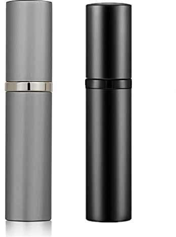 Parfümzerstäuber, 5 ml, nachfüllbar, Reisegröße, auslaufsicher, untere Pumpe ohne Trichter, elegante Größe für Damen und Herren, Schwarz und Silber