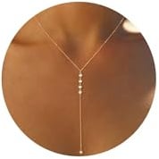 Tewiky Lange Halskette für Damen,Gold/Silber Layering Anhänger Y-Ketten | 14K vergoldete lange Y-Layering Halskette,hautfreundlich & wasserfest,geeignet für Alltag,Feiern und als Geschenk für Frauen