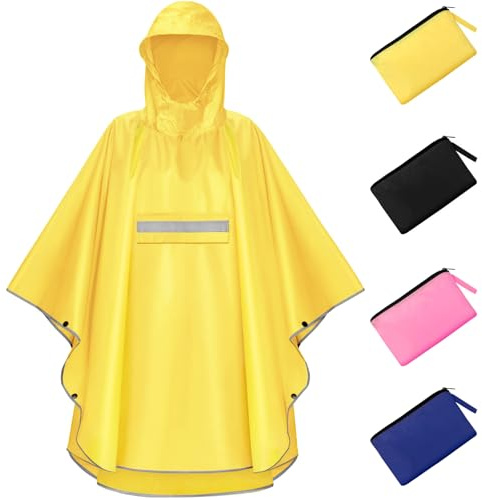 NEWIROVE Regencape Kinder, Unisex Regen Poncho Wasserdicht Regenponcho Regenkleidung Kinder Mit Reflektierender Poncho Regen Leichter Regenjacke 140-160cm,Gelb