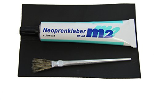 YACHTICON Neopren Reparatur Set für Neoprenanzüge Reparieren von Kite Surf Tauch Bekleidung aus Neopren 35 ml Neoprenkleber + Flicken 10 X 15cm schwarz, Pinsel