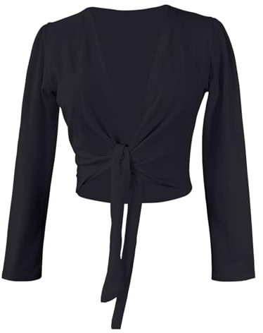 Daydance Black Cotton Teen Girls Ballet Wrap Top Crop Dance Cover up with Thumb Hole
