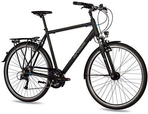 Airtracks Herren Trekking Fahrrad 28 Zoll Trekkingbike TR.2820 Trekkingrad City Bike 24 Gang Shimano ACERA RD-T3000 Kettenschaltung Nabendynamo Schwarz Matt- Herren 52cm Körpergröße 165-175 cm