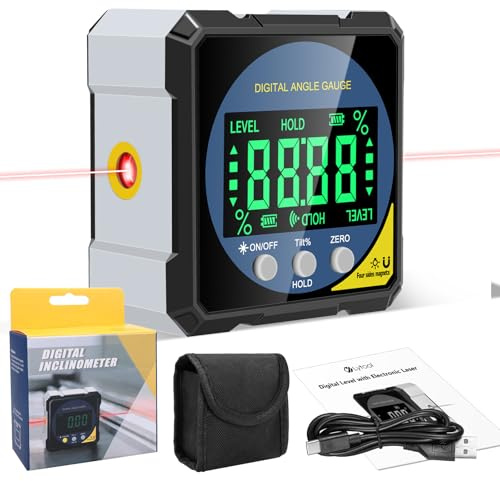 Digitaler Laser Winkelmesser, Lytool Neigungsmesser Laser Wasserwaage mit Vierseitigem Magnet, Doppelseitigem Laser- LCD Display, Type-C Schnittstelle- Magnetische Bevel Box für Holzarbeiten, Bau, DIY