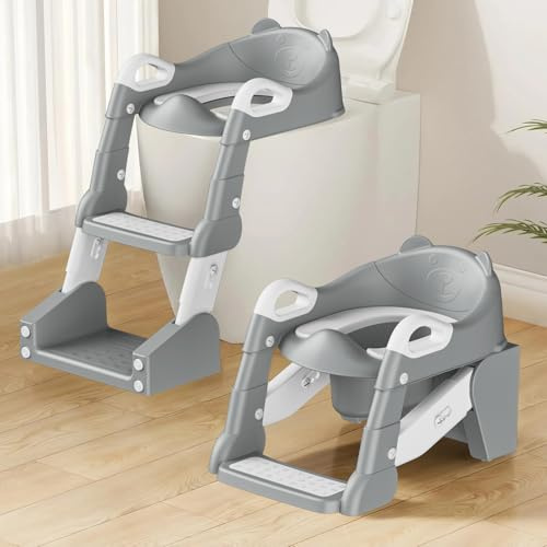 2 IN 1 Toilettensitz Kinder, Toilettensitz Kinder mit Treppe für Jungen Mädchen Baby, Upgraded 2-in-1 Kinder WC Sitz mit Treppe mit Urinal und Spritzschutz(Gray)