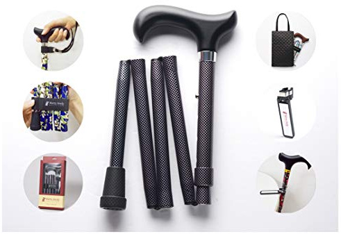 Merry Sticks Faltbarer Verstellbarer Designer Gehstock, Faltstock, Enthält eine praktische Stocktasche und EIN Intelligenter Reflektierender Stockhalter