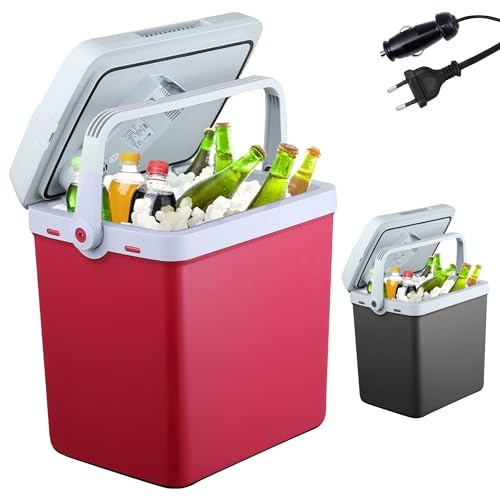 Arebos 25L thermoelektrische Kühlbox mit ECO-Modus | kühlt & wärmt | 12V/230V Anschluss für Auto & Haushalt | energiesparend, leise | ideal für Camping, Reisen, Büro oder Freizeit | Rot