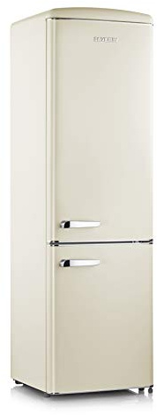 SEVERIN Retro Kühl- & Gefrierkombination, Kühlschrank im Retro-Design mit Chrom-Applikationen, LED-Beleuchtung, 1-7°C, 244 L Nettovolumen, nur 39 dB, creme, RKG 8919 [EEK D]
