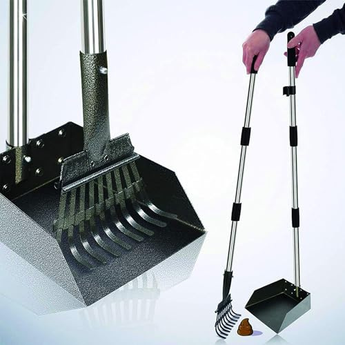 XXYL Hundekotschaufel, Tablett und Rechen für große, mittlere und kleine Haustiere, 96,5 cm lang, Verstellbarer Griff mit Rechen zum Entfernen von Abfällen