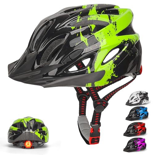 Kinderhelm, RaMokey Fahrradhelm Kinder mit Licht, Fahrradhelm für Jungen und Mädchen im Alter von 3 bis 13 Jahren, Verstellbarer Kinderhelm (50–59CM) für Fahrrad,Skaten,Radfahren