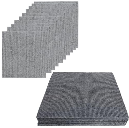 10 Stück Teppichfliesen 30x30cm Bodenbelag Selbstklebend - Nadelfilz Selbstklebendes antistatisches Band Rutschfestes Latex-Leiser quadratischer Streifenteppich für Büro und Gewerbe (Hellgrau)