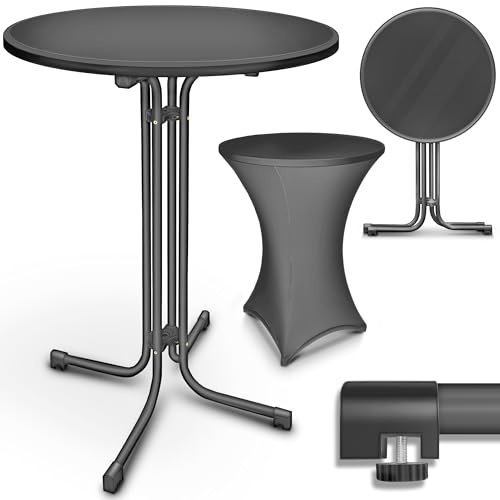 tillvex® Gastro Stehtisch klappbar Ø70cm mit Husse - FERTIG MONTIERT | Bistrotisch Klapptisch rund - wetterfester Partytisch | Bartisch Indoor & Outdoor | Gartentisch für Garten Party Hochzeit