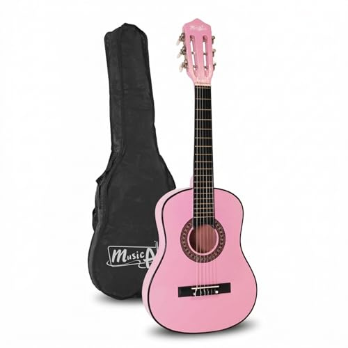 Music Alley MA-51 30 Zoll Junior Klassikgitarre für Kinder, Akustikgitarre mit Nylonsaiten, Tragetasche und Online-Unterricht, Rosa