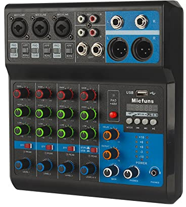 Mini-Audio-DJ-Mixer Soundboard-Konsolensystem, 5-Kanal-48-V-Phantomspeisung mit Bluetooth-USB-MP3-Stereo-Live-DJ-Studio-Streaming für professionelle Aufnahmepartys auf der KTV-Bühne