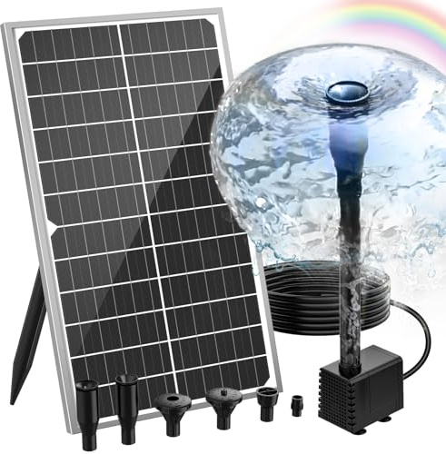 AMZtime 15W Solarbrunnen für Draussen, Aufgerüsteter Solar Springbrunnen für Außen, Solar Teichpumpe mit 6 Sprüh Effekten, mit Einstellbarer Stützbalken,Solar Fontäne Pumpe für Garten,DIY-Wasserspiel