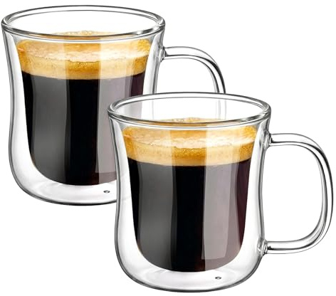 ecooe Doppelwandige Espressotassen Espresso Glaser Set Borosilikatglas Kaffeetassen Glas 2er Set 120ml Kaffeeglas Teegläser mit Henkel für Cappuccino,Latte Macchiato,Tee,EIS,Milch,Bier