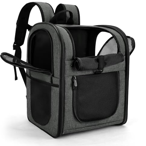 apollo walker HundeRucksack und KatzenRucksack für Kleine Haustiere(Belastbarkeit 2-15kg) - Gepolsterter Rückenstütze Hundetasche Atmungsaktiver Netz-Tierrucksack für Wandern, Reisen, Outdoor Grau