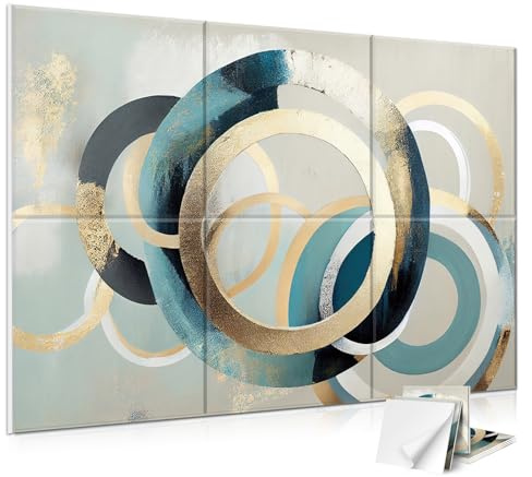 Kunst-Akustikplatten, 6 Stück, selbstklebend, große Wandkunst-Gemälde für Wanddekoration, schallabsorbierende Paneele für Aufnahmestudio, Wohnzimmer, Schlafzimmer, Büro, 180 x 120 cm (rund)