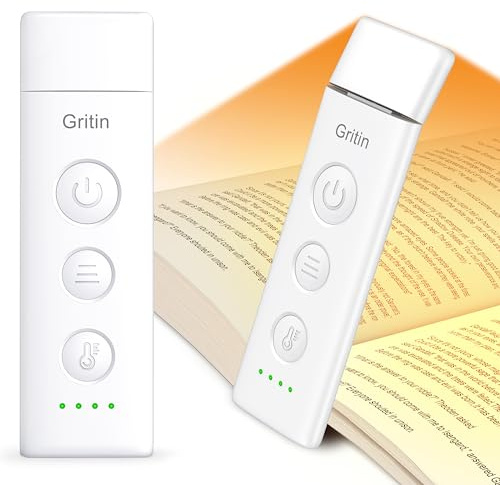 Gritin Leselampe Buch Klemme, USB C Wiederaufladbare Buchlampe Augenschonende Leselicht für Lesen ins Bett, 3 Farbtemperaturen & Stufenlos Dimmbar, Winkel Eintsellbar Klemmleuchte für Buchliebhaber