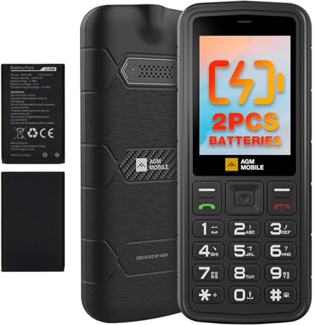 AGM M9 Outdoor Handy ohne Vertrag 4G, 2.4 Zoll Farbdisplay, Robust,All Carriers, Wasserdicht（IP68/69K, Stoßfest, Dual SIM, Tastenhandy, 1000 mAh Akku *2,FM-Radio, Taschenlampe, Schwarz