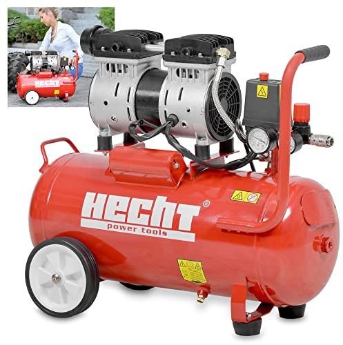 HECHT Mobiler Flüsterkompressor - 2 Stufen Druckluft Kompressor 8 Bar - 800W Leistung 24 Liter Tank- mit Manometer und Druckregler - für Werkzeuge - besonders leise und flexibel einsetzbar