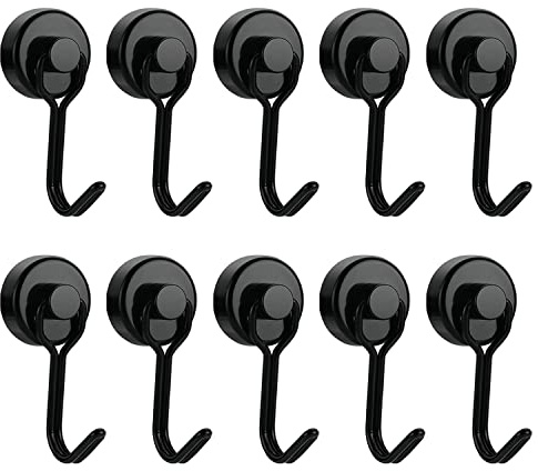 Magnethaken, 10 Stück Schwarz Magnethaken Extra Stark,20mm Black Magnet Haken,Magnet Haken Drehbar hält 30LBS (13KG) Super Starker Magnete mit Haken Drehbar und Schwenkbar (20mm,black)