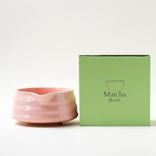 YlobdolY traditionell handgefertigte Keramik-Matcha-Schüssel mit Ausgießer, massives glasiertes Porzellan, gestreift, japanische Tee-Rührschüssel mit Geschenkbox