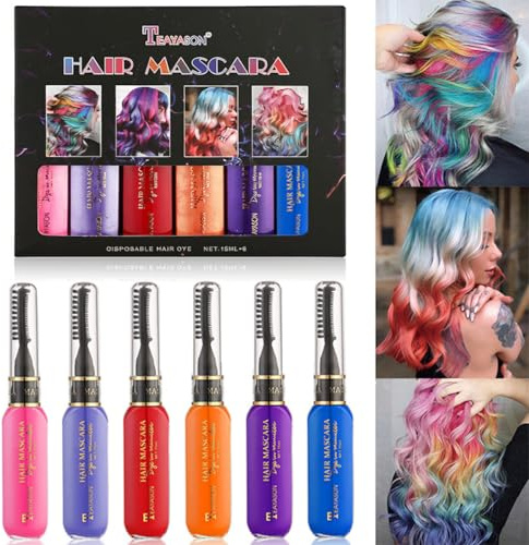 Baorder 6 Farben sofort Haarfarbe Farbstoff vorübergehend, waschbar helles Haar Mascara Farbe Kreide Regenbogen für Mädchen Frauen und Männer, Geburtstag Halloween Cosplay DIY Make-up