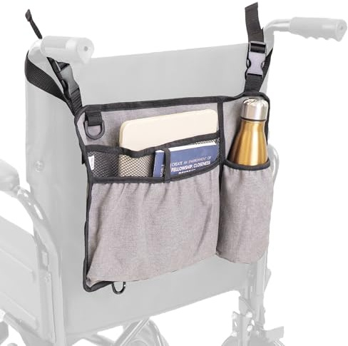 PEPE Mobility Rollstuhltasche 39 x 28 cm mit 5 Fächern, wasserdicht, Grau | Zubehör für Rollator und Rollstuhl, Rucksack hinten oder seitlich, Zwei Klettverschlüsse für die Griffe, Leichtes Gewebe