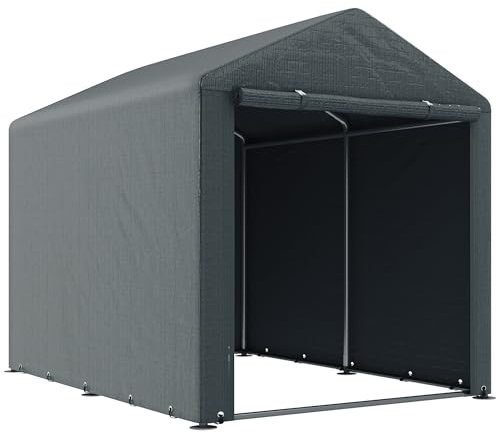 Outsunny Garagenzelt, 1,6 x 2,18 x 1,72 m Lagerzelt mit UV-Schutz, Reißverschlusstür, Wasserabweisend Foliengarage für Gartengeräte, Motorrad, Dunkelgrau