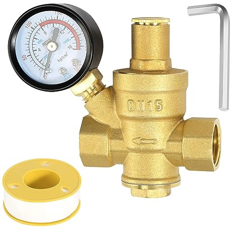 Druckminderer Wasser 1/2 zoll DN15 mit Manometer, Hergestellt aus 100% Hohe Härte Messing, Einstellbar Druckminderer für Wasser überdruckventil Wasser Druckminderer, Wasserdruckminderer Boiler
