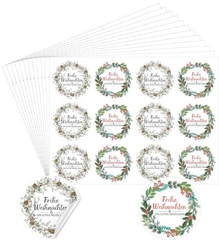 240 Stück Aufkleber Weihnachten, 5cm Rund Frohe Weihnachten Etiketten | Selbstklebend Weihnachtssticker in 2 Variationen für Geschenktüten Geschenkaufkleber,Rot-grün