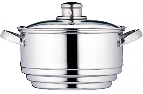 KitchenCraft Universaleinsatz Dampfgarer mit Deckel, Universal Dämpfer mit Glasdeckel, Passt auf fast jede Pfanne und Kochtopf, Silber Edelstahl, Durchmesser 16, 18 und 20 cm,