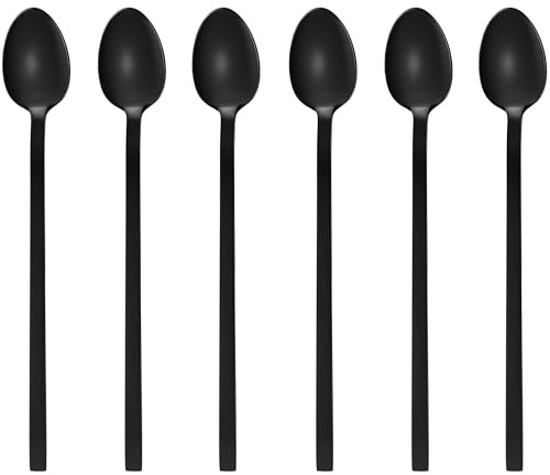 GRÄWE Latte Macchiato Löffel Set, Schwarz, 6-teilig, 19 cm, Lange Löffel, Cocktaillöffel, Dessertlöffel, Eislöffel, Löffel für Eiskaffee, Edelstahl, spülmaschinengeeignet, Serie Lissabon