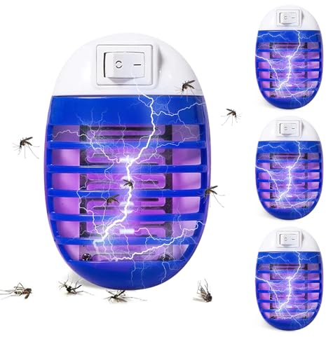 mizikuu 4 Stück Insektenvernichter Elektrischer, Mückenlampe UV-Lampe Insekten Mückenfalle Innen Keine giftige Mückenvernichter Lampe Steckdose für Fliegen, Motten, Insekten