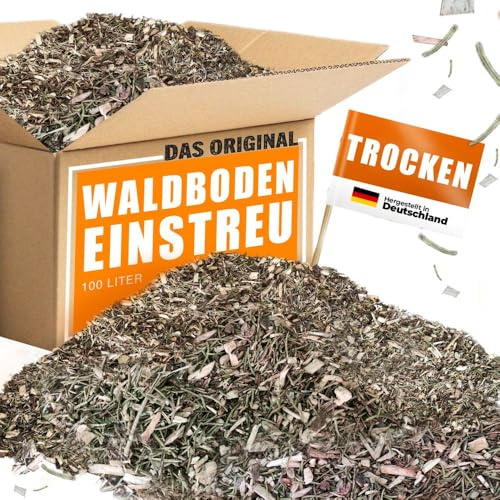 Waldboden-Einstreu 110L (2X 55L) trocken – saugstark & naturbelassen – kompostierbar – staubarme Reptilienstreu aus Holz, Nadeln & Rinde, Einstreu regional produziert – für Terrarien & Kleintiere