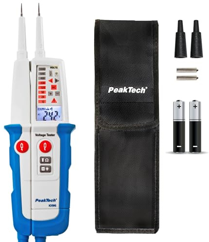 PeakTech 1096 - Spannungsprüfer 2-polig CAT III 1000V AC/DC IP64 LCD | IP64 Staub- und Wasserschutz - LCD-Display mit Taschenlampe - Spannungsmesser 6V-1000V - für Elektriker und Handwerk